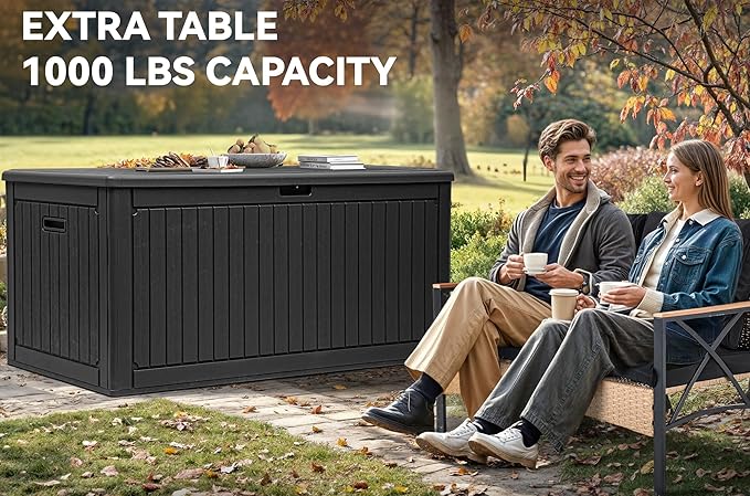 YITAHOME 260 Gallon Double-Wall Deck Box with Divider & Side Handles, Outdoor Large Storage for Patio Furniture Cushions, Garden Pool Accessories, Water Resistant & Lockable