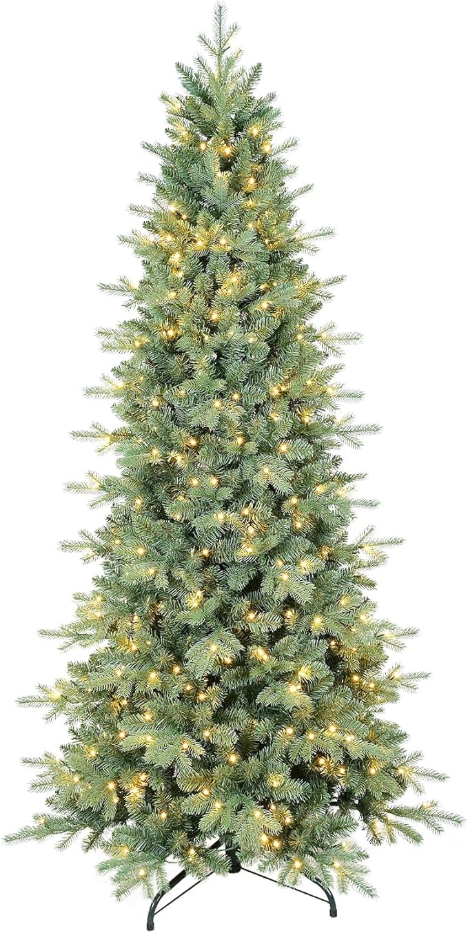 5 FT Prelit Artificial Skinny Christmas Tree,Blue Spruce Slim Pencil Xmas Tree with 926 PE&PVC Mixed Branch Tips and 250 UL Listed Clear Lights,Hinged Pine Tree with Metal Stand for Home Office Décor