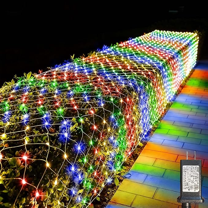 LitHome 610 LED 34.5ft x 5ft Outdoor Christmas Net Lights,Connectable Mesh Lights with 8 Modes,Waterproof Plug in Net Lights for Bushes, Garden, Backyard, Holiday, Christmas(Multicolor)