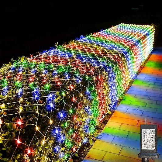 LitHome 610 LED 34.5ft x 5ft Outdoor Christmas Net Lights,Connectable Mesh Lights with 8 Modes,Waterproof Plug in Net Lights for Bushes, Garden, Backyard, Holiday, Christmas(Multicolor)