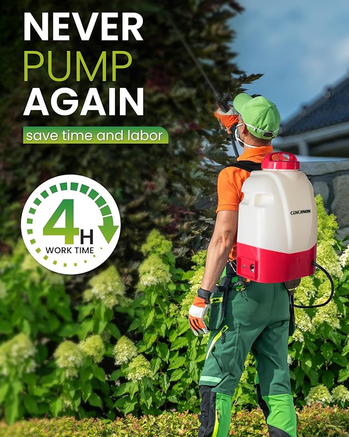 4Gallon Battery Powered Backpack Sprayer Electric Garden Pump Sprayer W/Time Long-Life Battery and Spray Telescope Wand and Multiple Nozzles for Spraying Cleaning.。