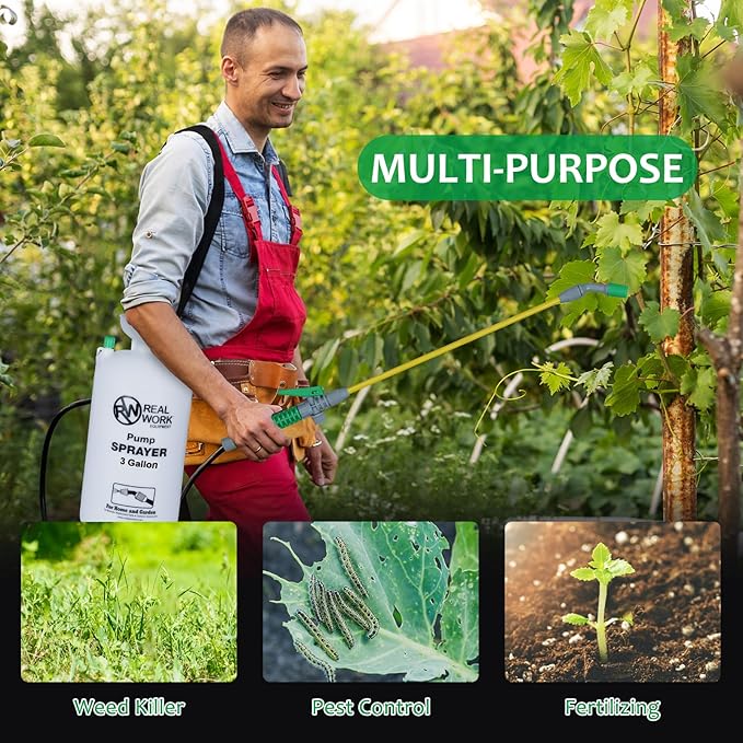 REALWORK 3-Gallon Handheld Tank Sprayer with Carry Handle and Shoulder Strap for Pests & Weeds, Watering Garden, and Spraying Plants, in Translucent White