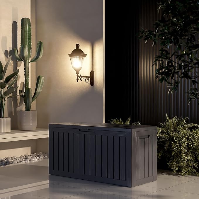 EasyUp 85 Gallon Deck Box Waterproof, Outdoor Storage Box Lockable for Patio Cushions, Garden Tools Accessories with Hydraulic Rod, UV-Resistant and Durable for Patio, Garden Use