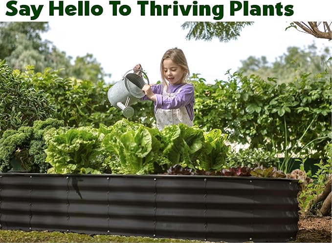 Galvanized Raised Garden Beds Outdoor // 8×4×1 ft Planter Raised Beds for Gardening, Vegetables, Flowers // Large Metal Garden Box // Patented Tool-Free Design (Black)