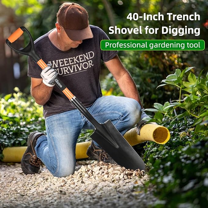 Spade Shovel,Transplanting Spade，Drain Spade,Spade Shovels for Digging,Sharp Shooter Shovel or Spade, D-Grip,Fiberglass Handle Heavy Duty (Drain Spade)