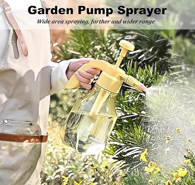 51oz/68oz Handheld Garden Pump Sprayer with Adjustable Nozzle Pressure Sprayer Hand Atomizer for Home Cleaning,Garden,Car Detailing & Washing (51ozYellow)