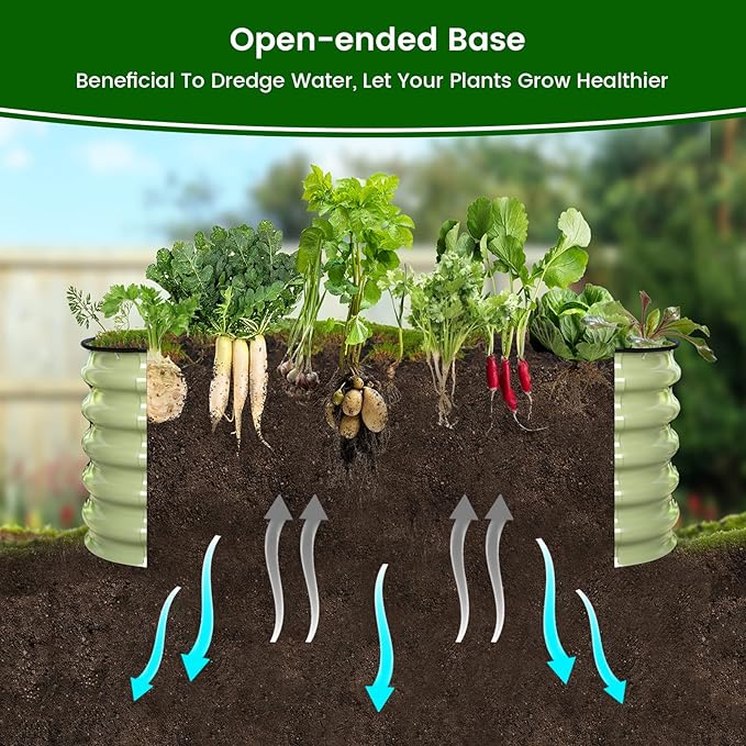 Olle 17" Tall 42" Round Raised Garden Bed Metal Raised Beds for Gardening, Large Planter Box Round Raised Garden Beds Outdoor for Vegetables, Sage Green