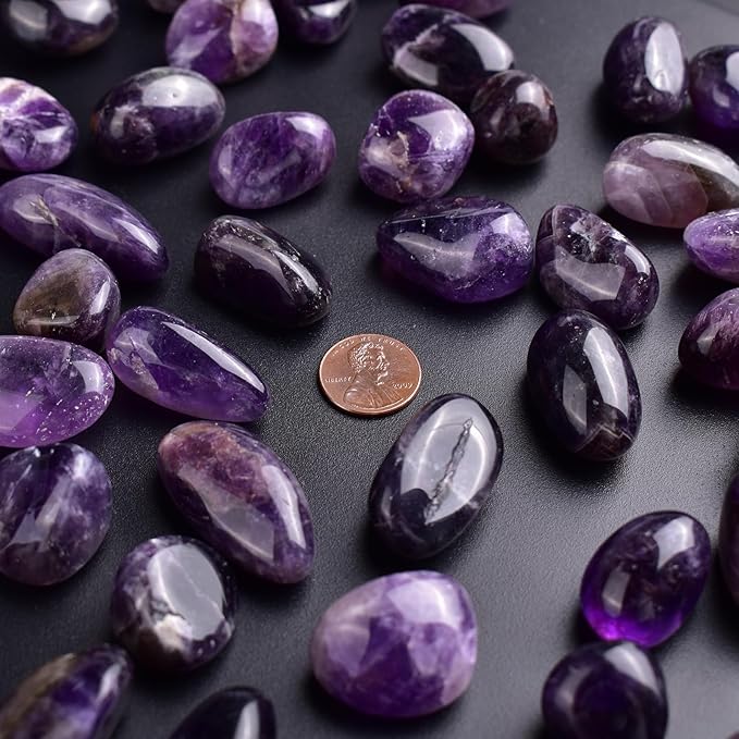 Polished Stone Set Amethyst Crystals, 0.8" Handpicked Tumbled Gemstones Rocks, Pebbles for Reiki, Chakra, Healing, Home Decor