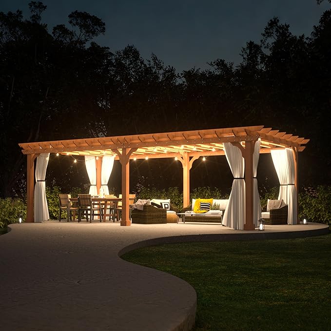 BlueWish 12’x24’ Outdoor Pergola, Patio Pergola with Slatted Roof Trellis, Cedar Wood Pergolas Backyard Gazebo with Solid Structure for Deck Yard Grill Party Garden