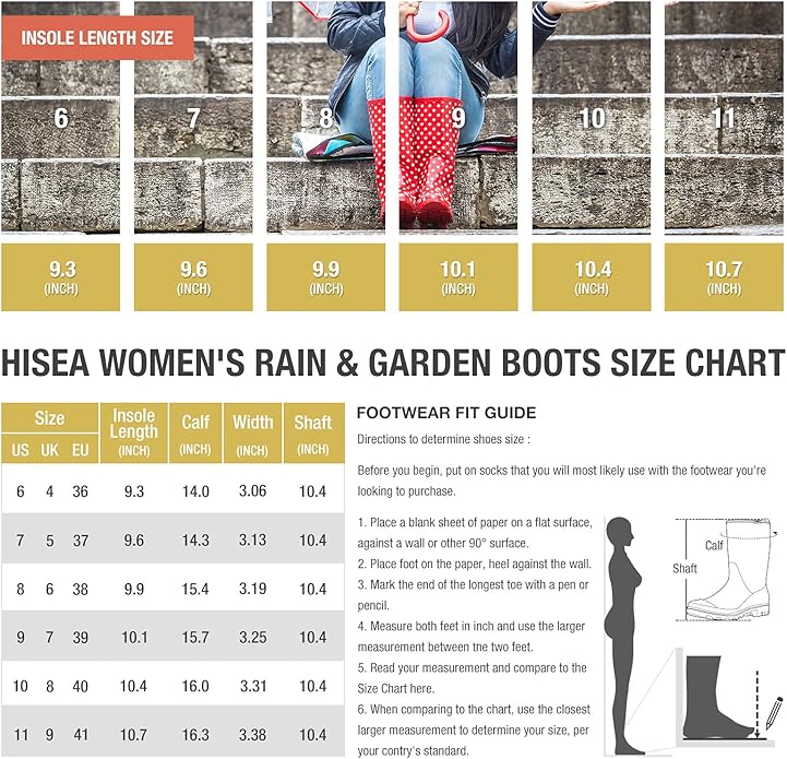 HISEA Women's Rain Boots Waterproof Mid Calf Garden Boots for Women