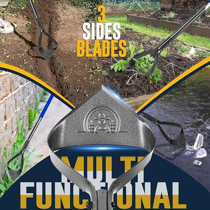 Hoe Garden Tool, Heavy Duty Triangle 52.7" Manual Weeder with Long Handle, Carbon Steel Weed Removing Action Hoe Cultivator for Weeding, Digging, Loosening Soil, Hoeing, Edging