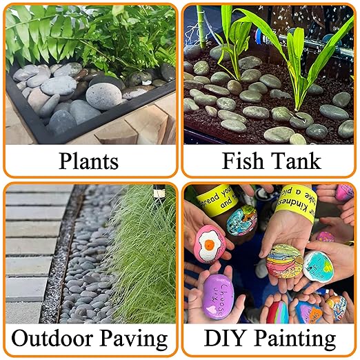 45 LB Mexican Beach Pebbles, 2-3 Inch Natural River Rocks, Premium Pebbles for Garden and Landscape Design, Decorative Stones for Fish Tank Flower Pots Water Fountains Pathways Backyard, Grey