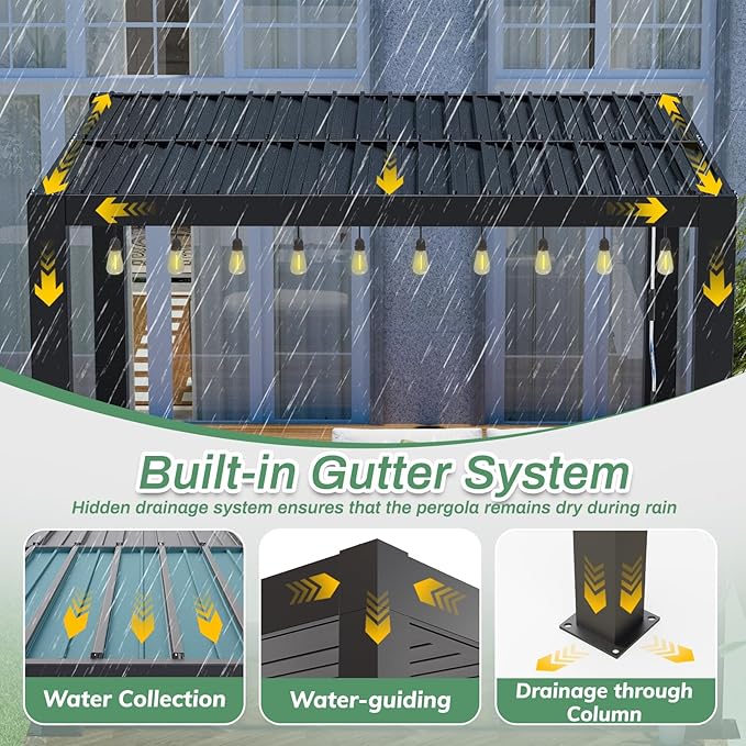 LVUYOYO Outdoor Louvered Pergola 10' x 10' with LED String Lights, Aluminum Pergola with Adjustable Roof, Waterproof Metal Gazebo for Patio, Backyard, Garden, Deck (10x10FT with Lights)