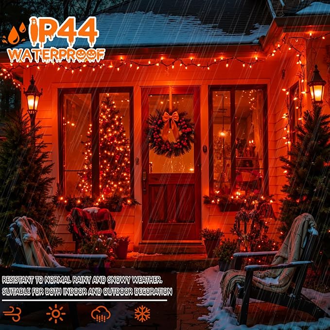 Orange Christmas Lights, 13FT 50 Count Incandescent Mini String Light with Green Wire, Waterproof Orange Christmas Tree Lights Plug in for Halloween Outdoor Indoor Patio Home Party Xmas Decor