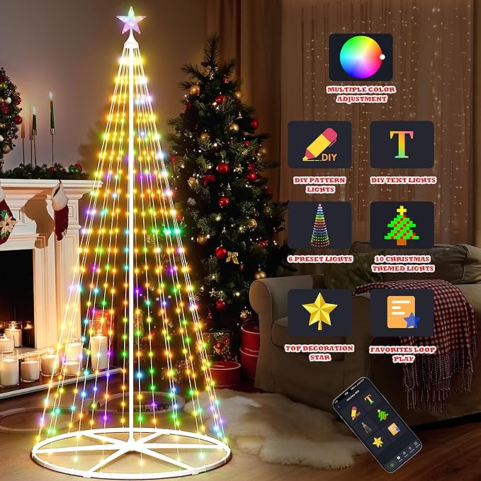 7.5FT Smart Christmas Cone Tree,LED Outdoor Christmas Tree with Music Sync, Remote & APP Control, Million Colors DIY Artificial Cone Trees Christmas Decor for Indoor Outdoor