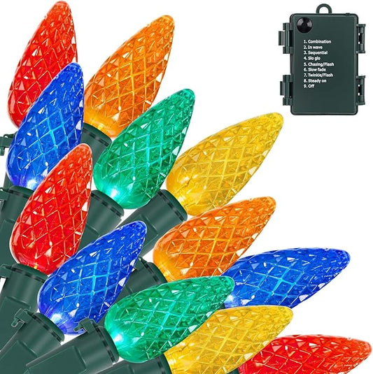 Brightever C6 Battery Powered Christmas Lights, 70FT 200LED Outdoor Christmas Lights with Timer & 8 Lighting Modes, Waterproof Strawberry Light for Indoor Outdoor Xmas Decor, Multicolor, 1-Pack