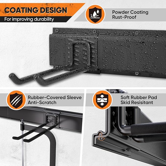 Garden Tool Organizer Wall Mount, 64 inches Tool Storage Rack with Adjustable Hooks, 600lbs Adjustable Heavy Duty Metal Hooks, Yard Shed Rack Holder System Hanging Rake Broom Mop Snowboard, Men Gift