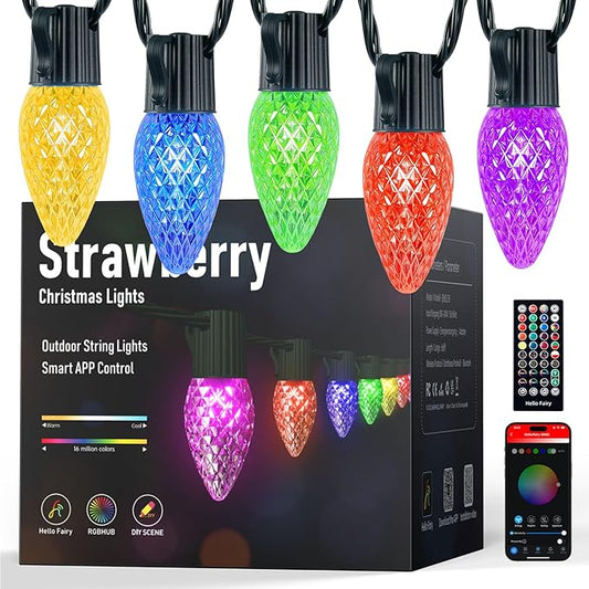 Minetom Smart C9 Christmas Lights Outdoor, 50 LED 65FT Christmas Color Changing Fairy Lights App Control, Music Sync, 105 Preset Modes, Connectable RGB C9 String Lights for House Indoor Xmas Decor