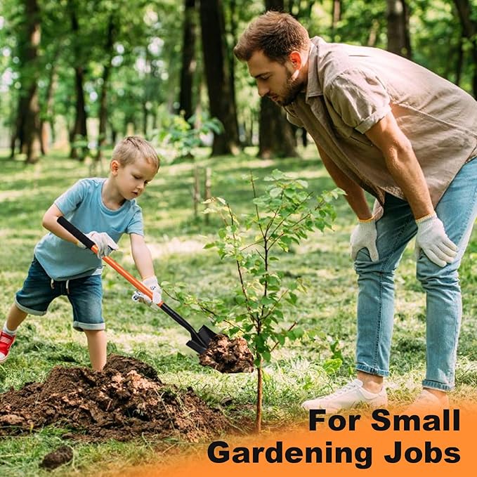 Small Square Shovel 43.3Inches Small Shovel with Metal Handle Garden Tool for Camping Farming Gardening Digging, Orange