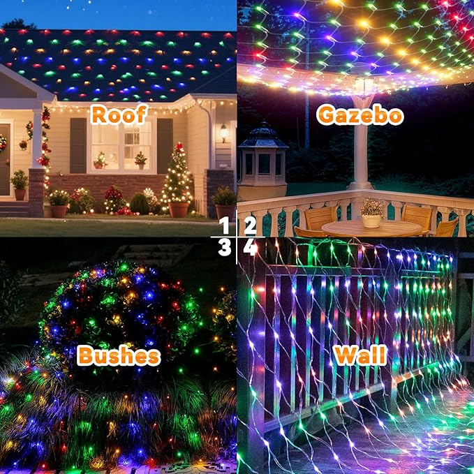 LitHome 300 LED 14.8ft x 5ft Outdoor Christmas Net Lights, Connectable Mesh Fairy String Lights with 8 Modes,Waterproof Plug in Mesh Lights for Bushes, Garden, Backyard, Holiday, Christmas(Multicolor)