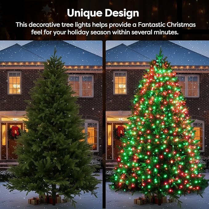 Christmas Tree Lights Red and Green Christmas Lights Outdoor Indoor 400Led 10 Lines with 8 Lighting Modes, Timer and Remote Control, Fairy Lights for Wedding Home Party 6Ft - 9Ft Xmas Tree Decorations