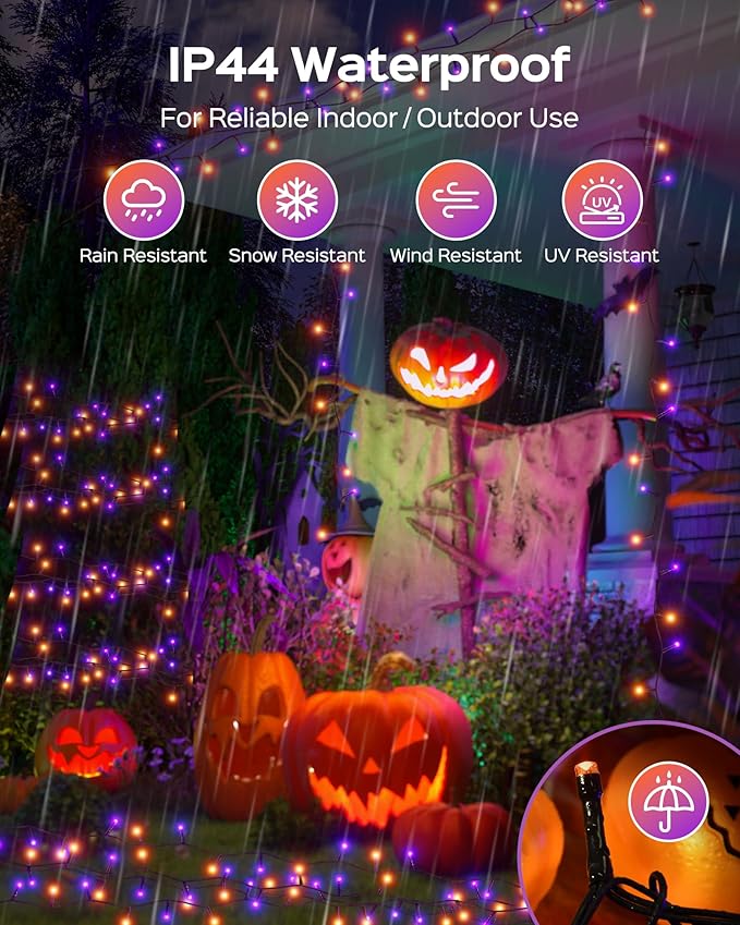 JACKYLED 180FT 500LED Halloween Lights, Outdoor String Lights 8 Modes & Memory Function, Orange and Purple Twinkle Tree Lights, Waterproof Plug in String Light for Halloween Party Outdoor Indoor Decor