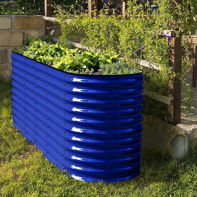 Olle Galvanized Raised Garden Beds 32" Tall Metal Plant Boxes for Outdoor Vegetables, 12-in-1 Garden Bed, Cobalt Blue