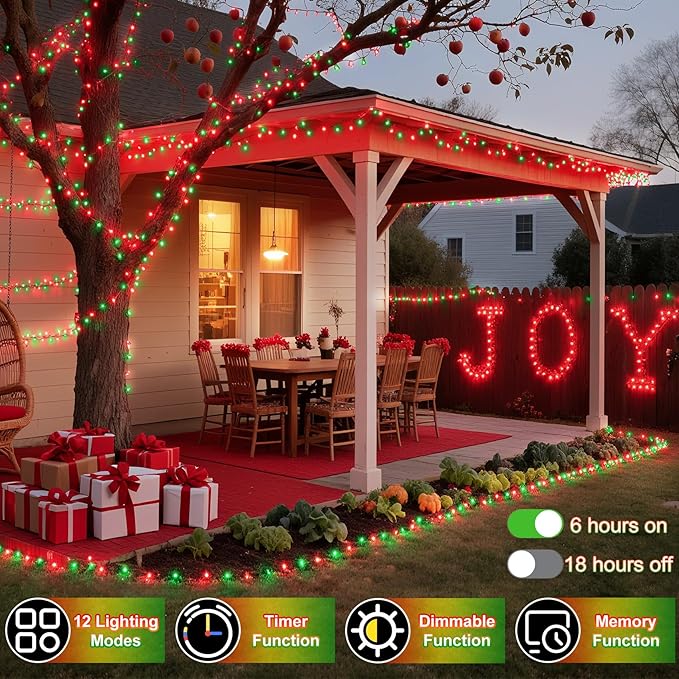750 LED 240FT Christmas String Lights Outdoor, 12 Pro Modes and Timer Memory & Brightness, Plug in Outdoor Waterproof Clear Wire Twinkle Light for for Xmas Yard Tree Wedding Party Decor (Red & Green)
