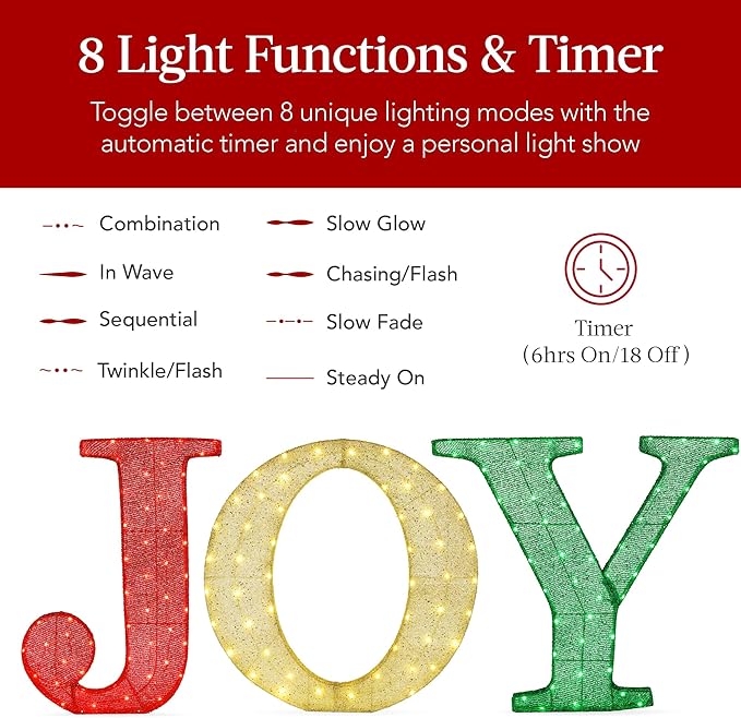 Best Choice Products 3-Piece Christmas Joy Yard Decoration, 32in 3D Lighted Outdoor Holiday Décor w/ 150 LED Lights, Ground Stakes - Red/Gold/Green