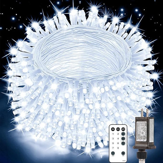 Christmas Lights, 8 Modes Waterproof Timer Dimmable Memory LED Fairy String Light with Remote for Holiday Party Wedding Camping Xmas Tree Indoor Outdoor Decor (Cold White, 108FT 300 LED)