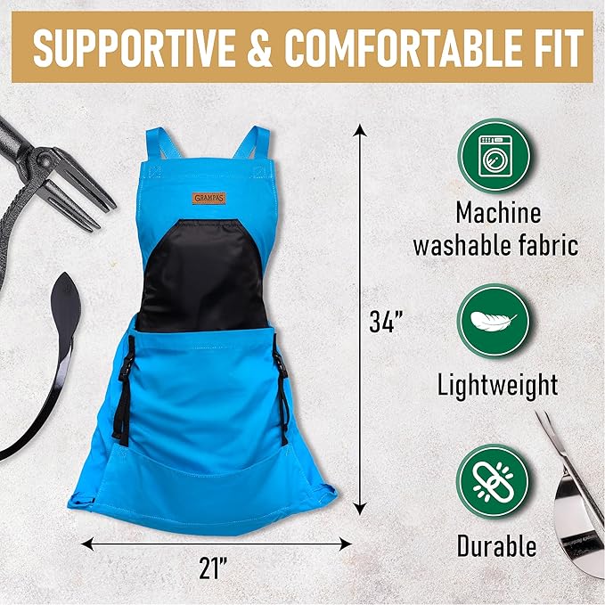 Grampa's Garden Apron - Cross Back Gardening Apron With Pockets For Women & Men | Harvest Apron with Large Kangaroo Pouch