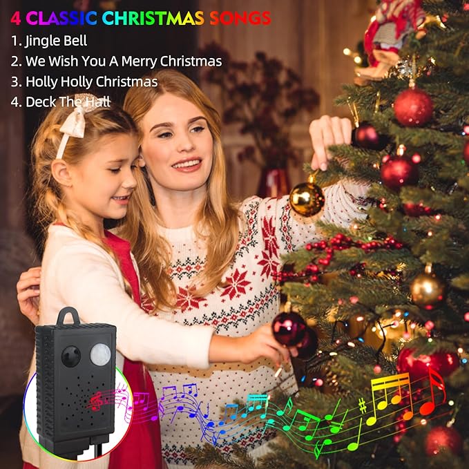 Motion Sensor Music Christmas Lights Outdoor Indoor, 108FT 300LED Christmas Tree Lights, Multicolor Christmas String Lights for Tree Party Holiday