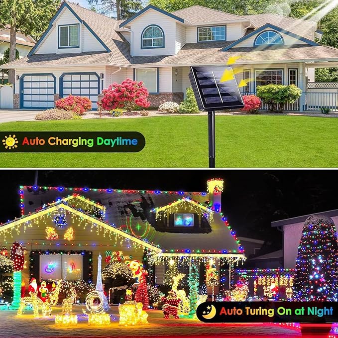 Extra-Long Solar String Lights Outdoor, 4-Pack 400 LED Solar Christmas Fairy Lights for Outside Waterproof, Copper Wire 8 Modes Twinkle Fairy Light for Tree Garden Party Xmas Wedding Decor(Multicolor)