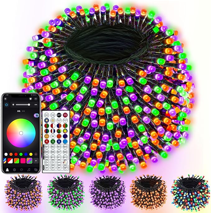 400LED Smart Color Changing Halloween Lights App Controlled, 142FT Waterproof RGB Music Sync Xmas String Light Multiple Modes, Christmas Lights with Remote & Timer Indoor Outdoor Halloween Decorations