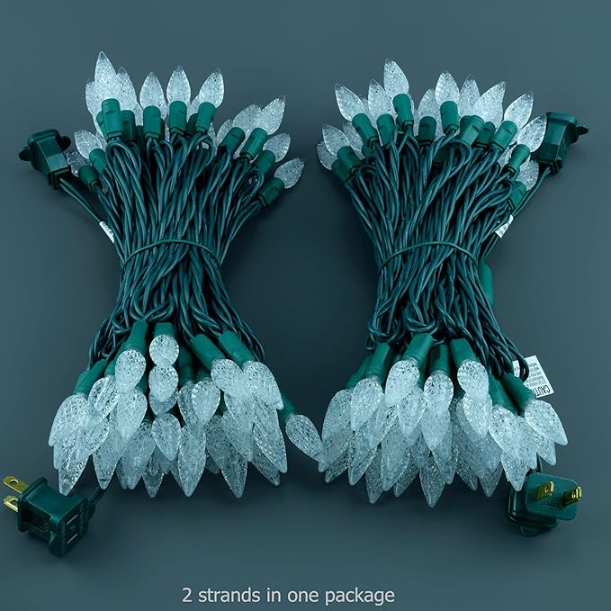 YULETIME Cool White One-Piece C6 Strawberry Christmas Lights 140 Count 71 Feet, 2 Sets 70 LED 35.5 ft High Waterproof UL Certified String Light (Cool White)