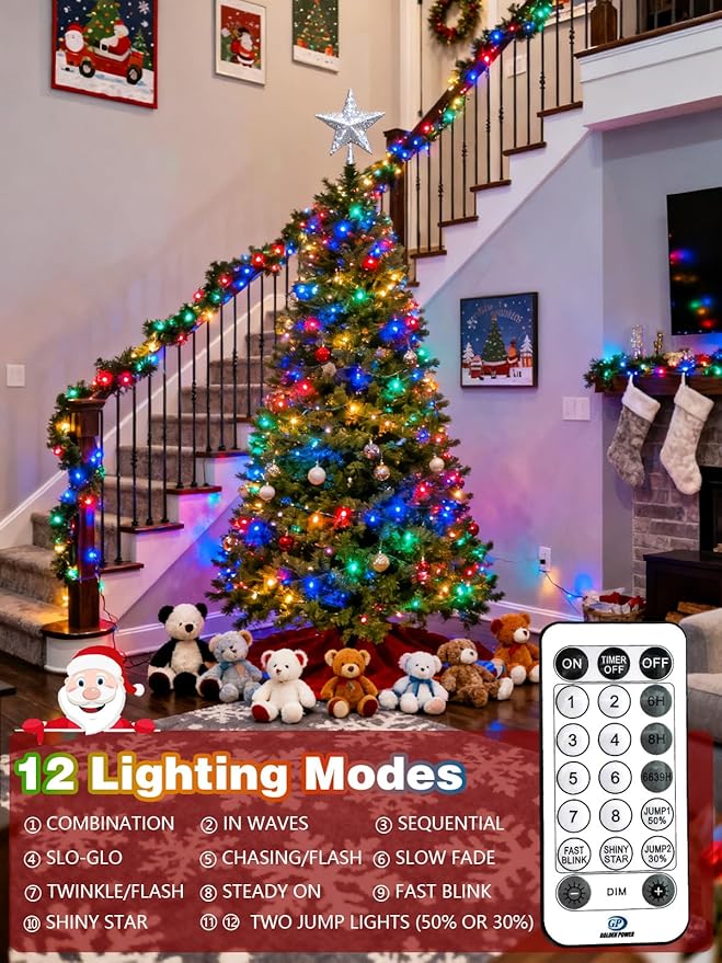 Voice Controlled Christmas Lights, 99 FT 300 LED String Lights, Indoor Outdoor with Remote, 12 Modes 3 Timers, Dimmable Waterproof Twinkle Lights for Xmas Tree Party Decorations, Multicolor