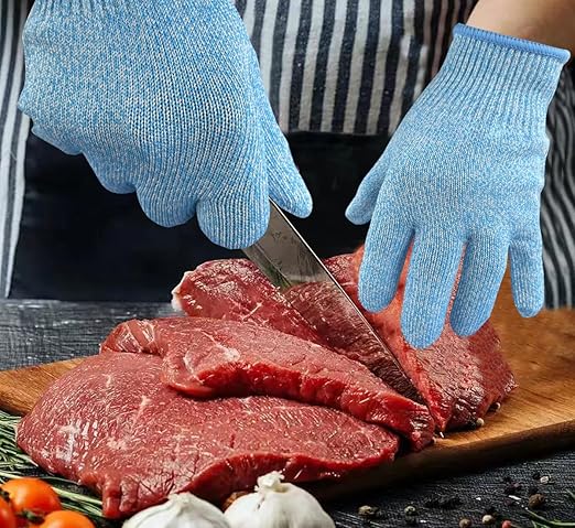 Cutting Gloves, 2 Pairs of Cut Resistant Gloves Food Grade, Cut Resistant Gloves for Kitchen, Oyster Shucking, Fish Fillet Processing, Carving Wood and Gardening(Small-Blue)