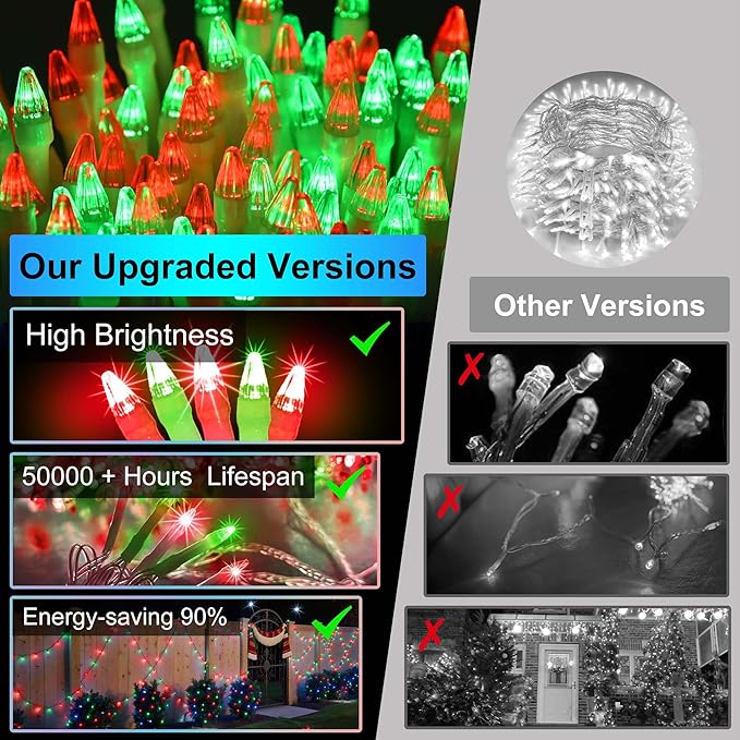 1500 LED Chrstmas Lights, 470ft Outdoor Christmas String Lights with 12 Modes, Red & Green LED String Lights with Timer Dimmable Waterproof for Tree Fence Garden Xmas Wedding Party Decor Red & Green