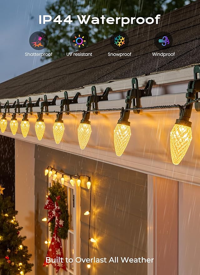 C9 Christmas Lights Outdoor, 72 FT 110 LED C9 String Lights, 8 Modes & Timer Connectable Waterproof for Christmas Tree Light Indoor Outdoor Roofline Patio Outside Garden Yard Xmas Decor, Warm White
