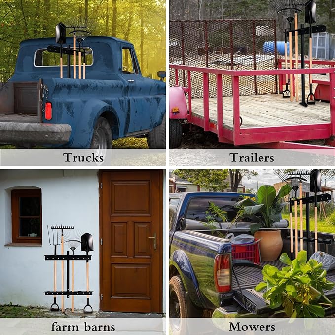Trailer Racks for Lawn Equipment, Trailer Tool Rack Shovel Holder for Shovels, Rakes, Hoes, Landscape Hand Tool Rack for Open Trailers, Lawncare Trailer Accessories, with 6 Tool Holes&Rubber Grommets