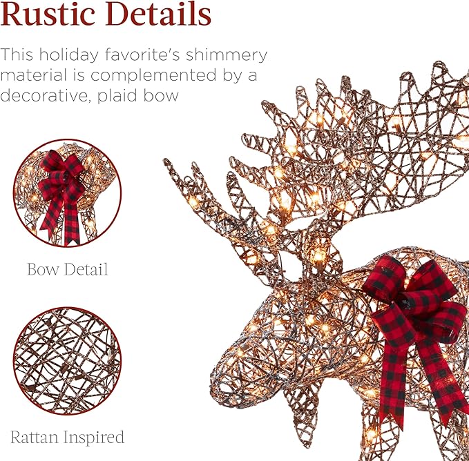 Best Choice Products 5ft 2-Piece Moose Family, Lighted Outdoor Christmas Yard Decoration, Light-Up Décor Set w/ 370 LED Lights, Zip Ties - Rattan