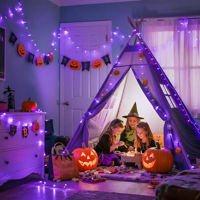 JMEXSUSS 600 LED Purple Halloween Lights Outdoor, 8 Modes Purple String Lights Indoor, 168ft LED Christmas Light Plug in for Bedroom Fireplace Party Halloween Christmas Tree Decorations