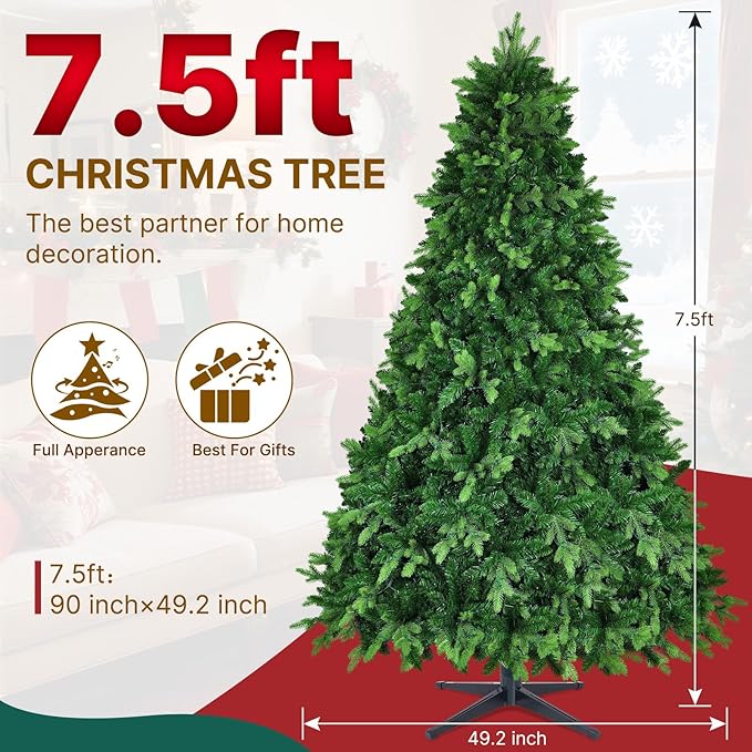 7.5FT Pre-Lit Artificial Full Christmas Tree with 360° Rotating Musical Base, Green Spinning Xmas Tree Holiday Festive Decor with Warm White & Multicolor Lights, 8 Lighting Modes, Timer