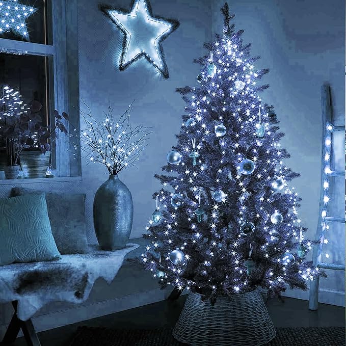 Dazzle Bright Christmas Tree Lights, 448 LED Waterfall Tree Topper Lights with Remote & 8 Lighting Modes, 8.2FT X 16 Lines Christmas Lights for Indoor Outdoor Yard Party Xmas Decoration (White)