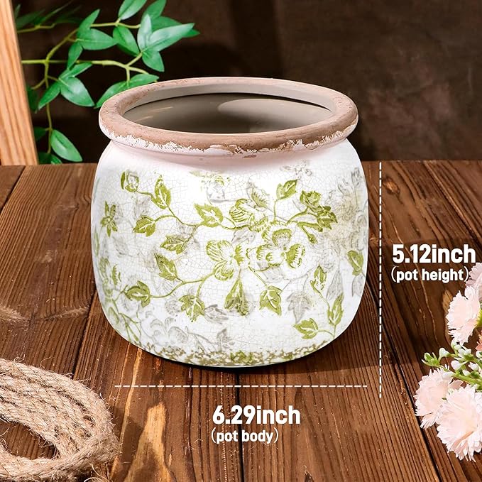 Ceramic Pot for Planter, Vintage Flower Pot with Drainage Holes, 6.29 inch Ice Crack Glazed Indoor Planters Pot (Mid-Century)