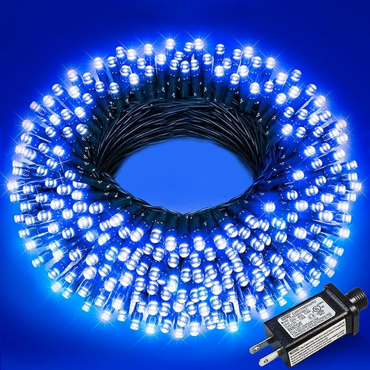 Christmas Lights Outdoor, 66FT 200 LED Christmas String Lights with 8 Modes Waterproof, Connectable Green Wire Twinkle Light for Tree Patio Garden Party Holiday Decorations, Blue