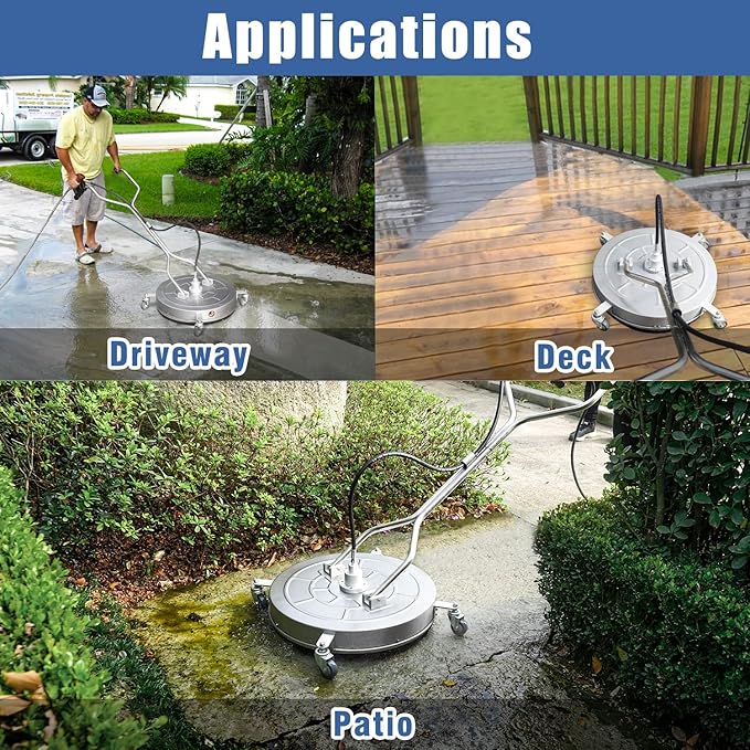 janz 24" Pressure Washer Surface Cleaner with 4 Wheels,Dual Handle,Stainless Steel Housing, 2 Hose Adapters and 4 Replacement Nozzles, Ideal for Cleaning Driveways, Sidewalks,Patios,Decks