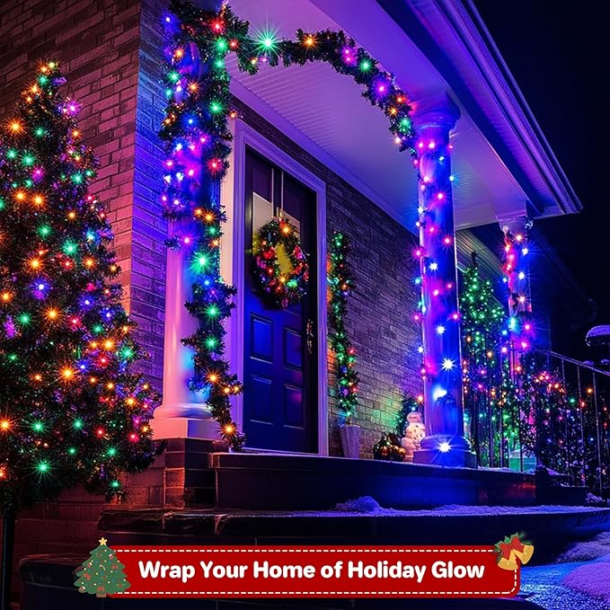 66ft 200 LED Christmas Tree String Lights Outdoor Fairy Lights Plug in, Expandable Green Wire Clear Bulbs Mini Lights 8 Modes, Xmas Wedding Party Decoration (Multicolor)