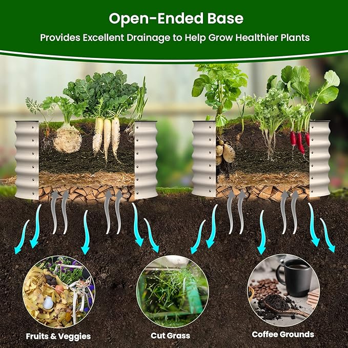 Olle Twin Round Raised Beds for Gardening, Galvanized Planter Box for Vegetables, Metal Raised Garden Bed Easy Setup Round Metal Raised Bed for Urban Farming, Ivory 24" X 17"