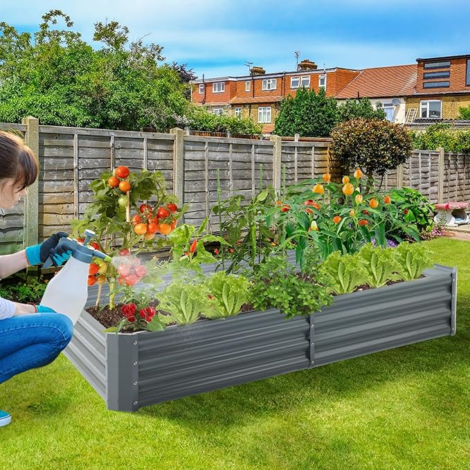Land Guard 6×3×1ft Galvanized Raised Garden Bed Kit for Vegetables, Galvanized Large Metal Planter Raised Garden Boxes Outdoor(Modern Grey)…